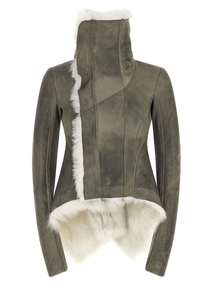 Rick Owens Graue Lammfell-Lederjacke