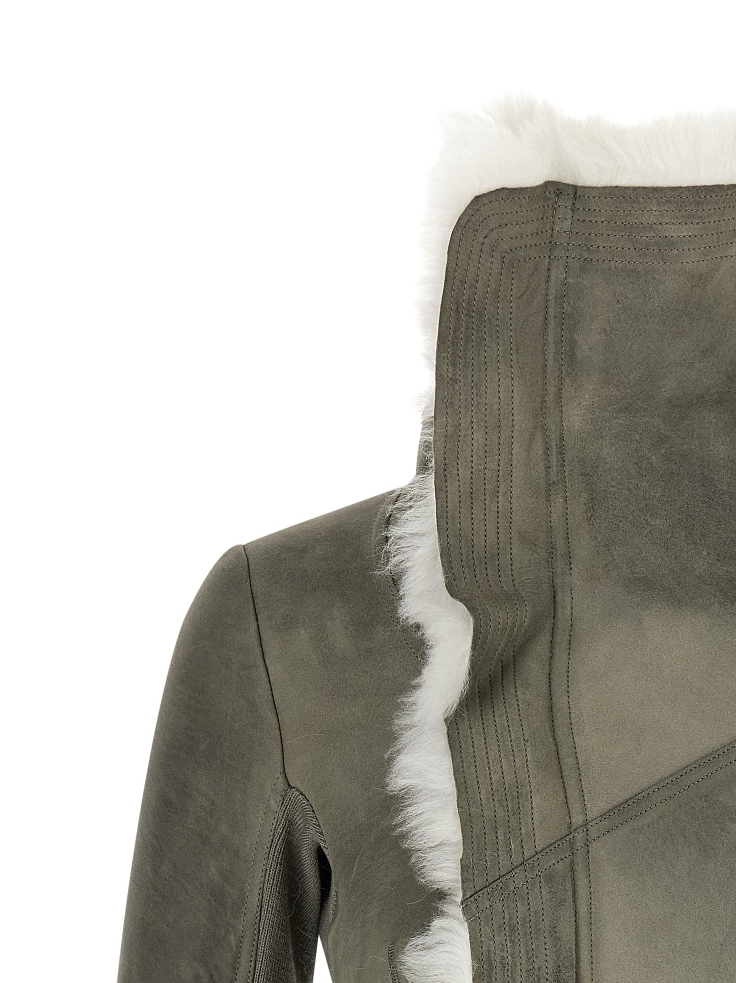Rick Owens Graue Lammfell-Lederjacke