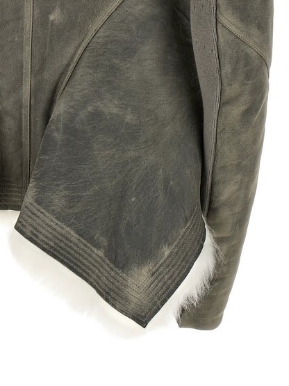 Rick Owens Graue Lammfell-Lederjacke