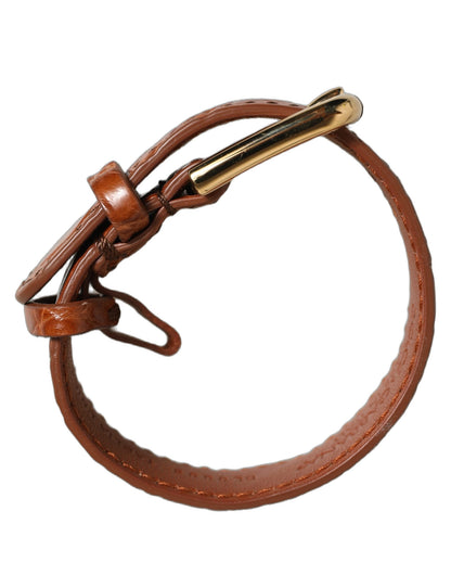 Dolce & Gabbana Bracciale marrone in pelle di caimano con fibbia dorata