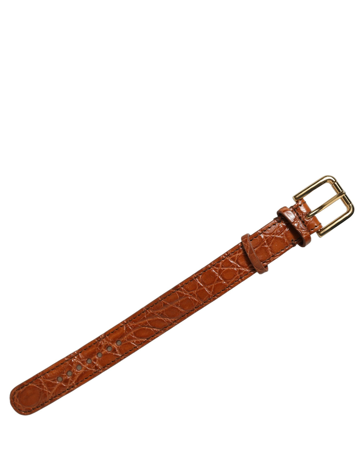 Dolce & Gabbana Bracciale marrone in pelle di caimano con fibbia dorata