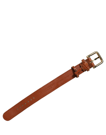 Dolce & Gabbana Bracciale marrone in pelle di caimano con fibbia dorata