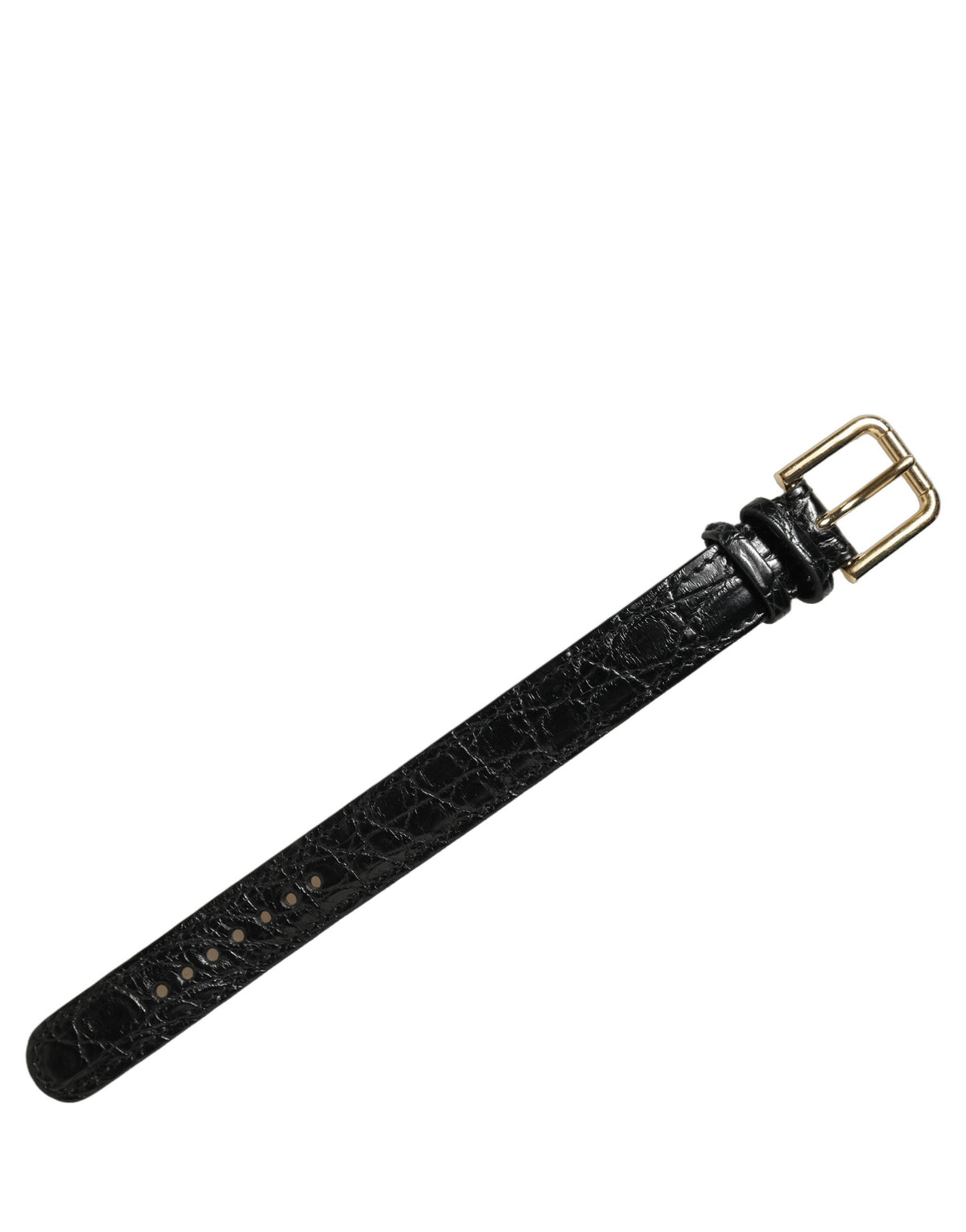 Dolce & Gabbana Bracciale nero in pelle di caimano con fibbia dorata