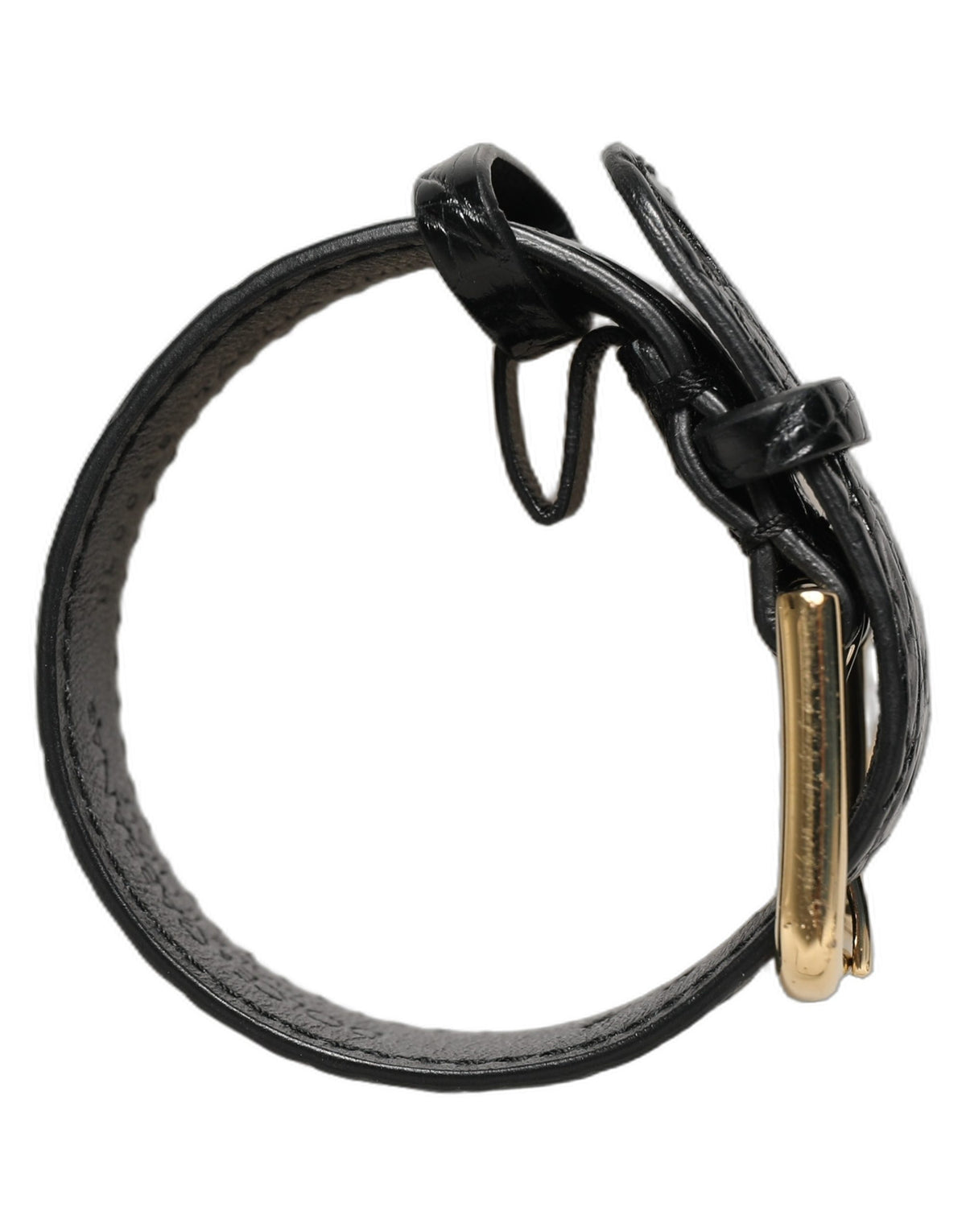 Dolce & Gabbana Bracciale nero in pelle di caimano con fibbia dorata