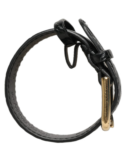 Dolce & Gabbana Bracciale nero in pelle di caimano con fibbia dorata