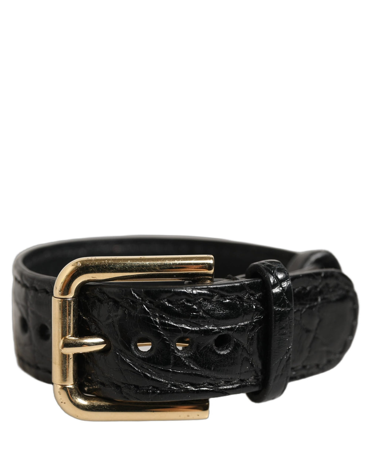 Dolce & Gabbana Bracciale nero in pelle di caimano con fibbia dorata