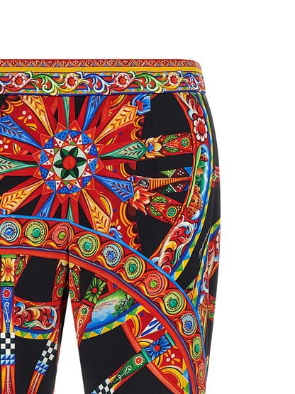 Dolce & Gabbana Mehrfarbige Seidenhose mit ausgestelltem Bein