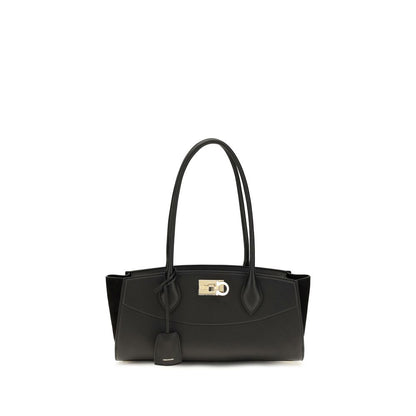 Ferragamo Schwarze Bos Taurus Kalbsleder Schultertasche