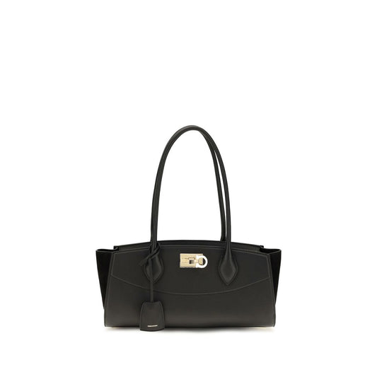 Ferragamo Schwarze Bos Taurus Kalbsleder Schultertasche