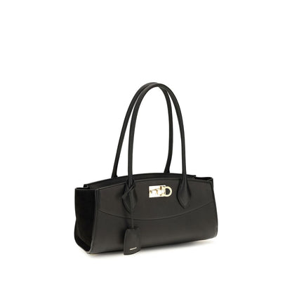 Ferragamo Schwarze Bos Taurus Kalbsleder Schultertasche