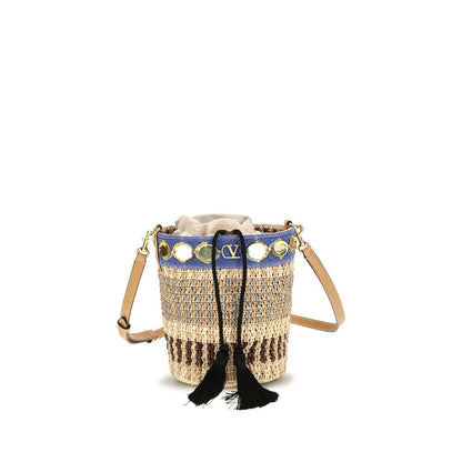 Valentino Garavani Beige Raffia Bucket Bag