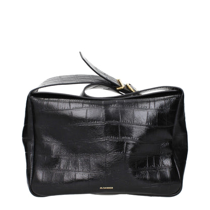 Jil Sander Schwarze Leder Umhängetasche