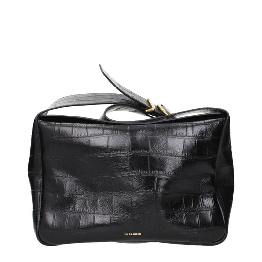 Jil Sander Schwarze Leder Umhängetasche