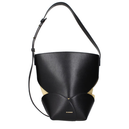 Jil Sander Schwarze Leder Umhängetasche