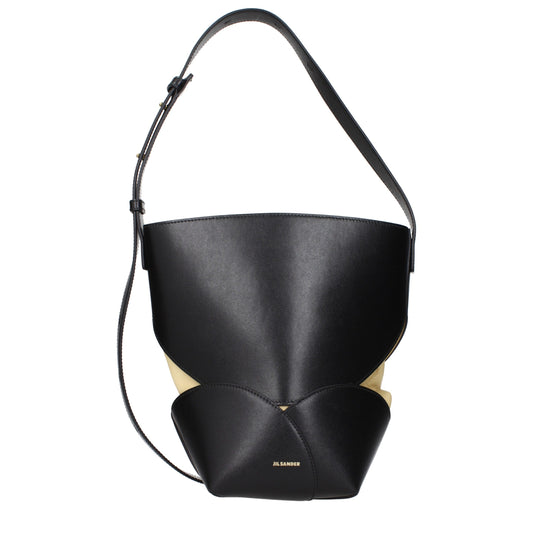 Jil Sander Schwarze Leder Umhängetasche