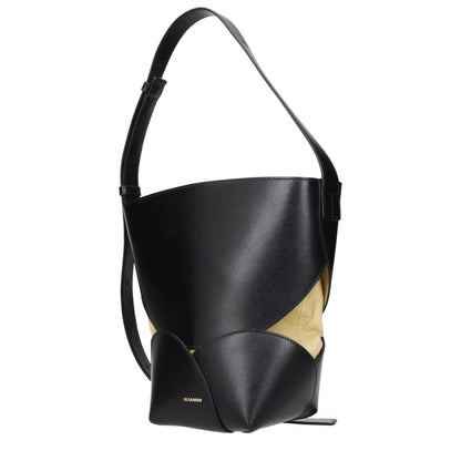 Jil Sander Schwarze Leder Umhängetasche