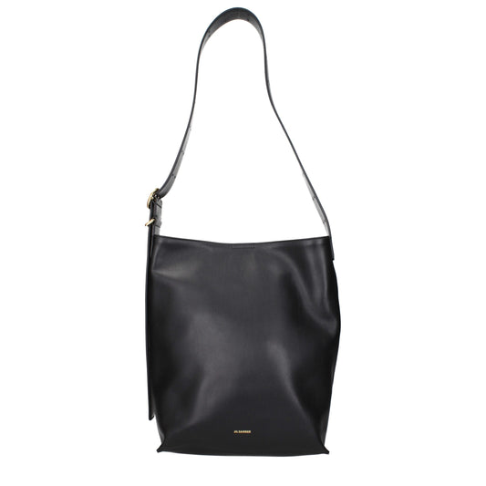 Jil Sander Schwarze Leder Umhängetasche
