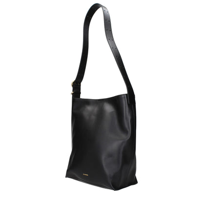 Jil Sander Schwarze Leder Umhängetasche