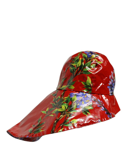 Dolce & Gabbana Red Cotton Bucket Hat with Wisteria Floral Print