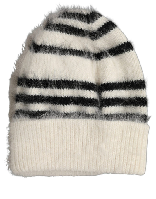 Dolce & Gabbana Schwarz-weiße Angora-Beanie im Zebramuster