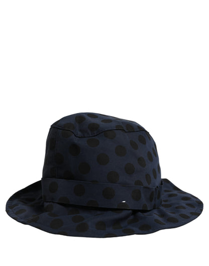 Dolce & Gabbana Blue-and-Black Cotton Bucket Hat with Polka Dots