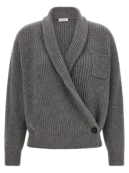 Brunello Cucinelli Grauer Kaschmir-Strickjacke