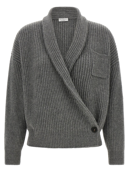 Brunello Cucinelli Grauer Kaschmir-Strickjacke