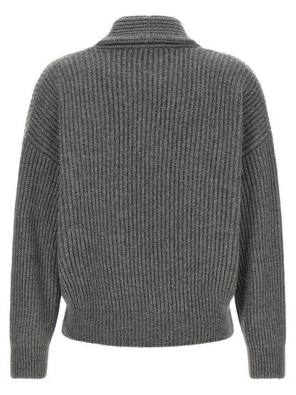 Brunello Cucinelli Grauer Kaschmir-Strickjacke