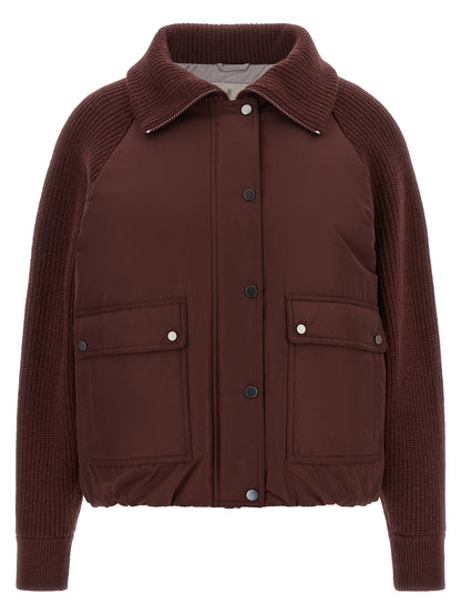 Brunello Cucinelli Bordeaux Baumwoll-Bomberjacke