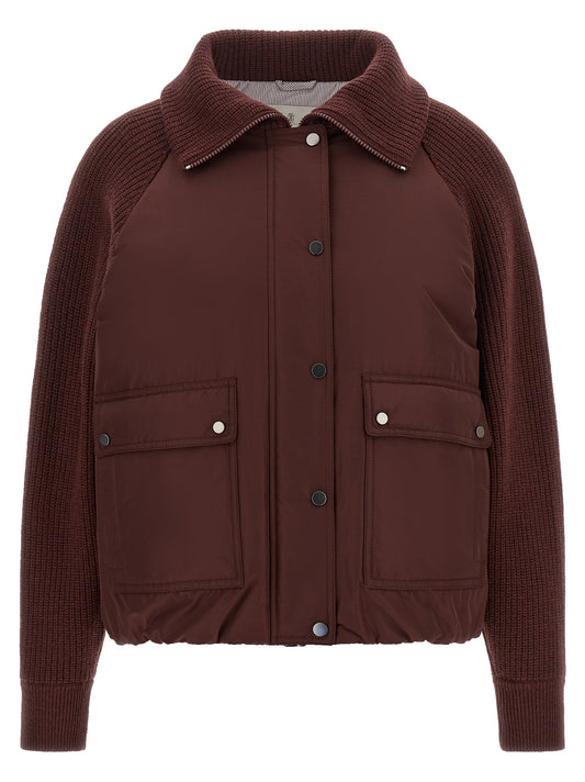 Brunello Cucinelli Bordeaux Baumwoll-Bomberjacke
