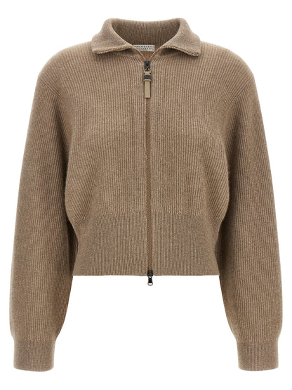 Brunello Cucinelli Brauner Kaschmir-Strickjacke
