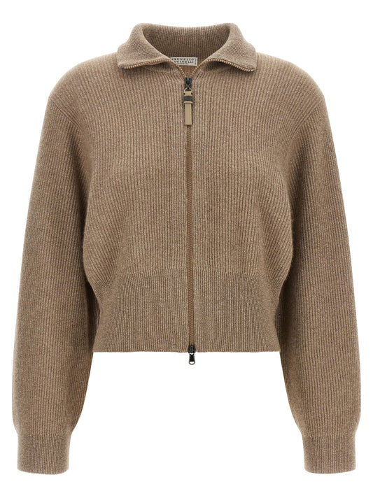 Brunello Cucinelli Brauner Kaschmir-Strickjacke