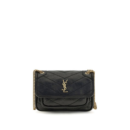 Saint Laurent Schwarze Bos Taurus Kalbsleder Schultertasche
