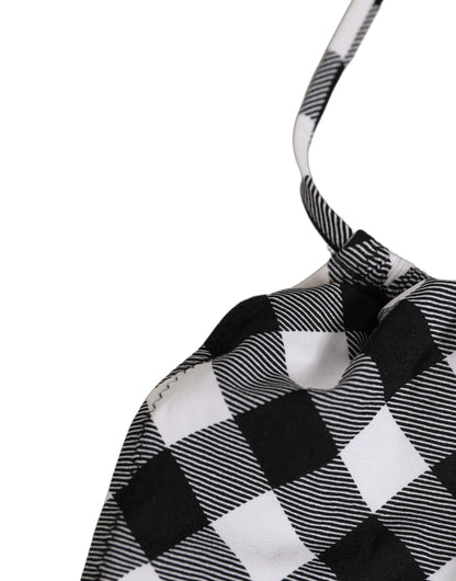 Dolce & Gabbana Schwarz-weißer Bikini-Top mit Neckholder und Karomuster