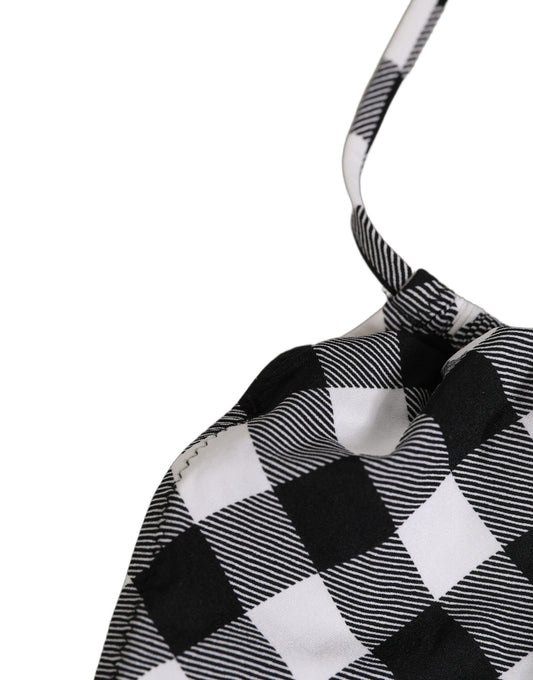 Dolce & Gabbana Schwarz-weißer Bikini-Top mit Neckholder und Karomuster