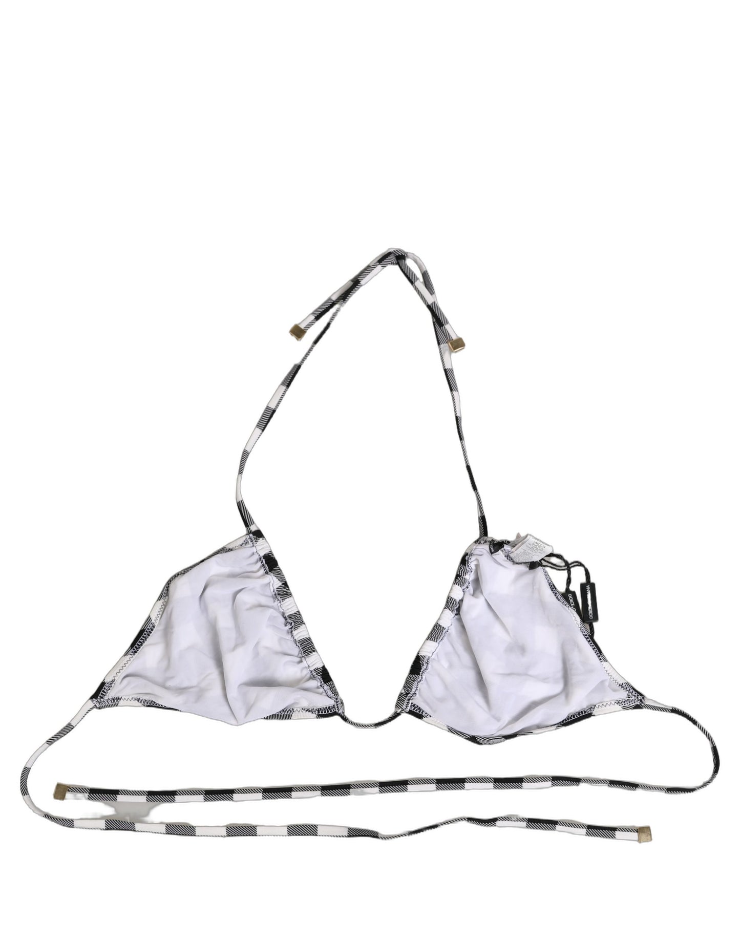 Dolce & Gabbana Schwarz-weißer Bikini-Top mit Neckholder und Karomuster