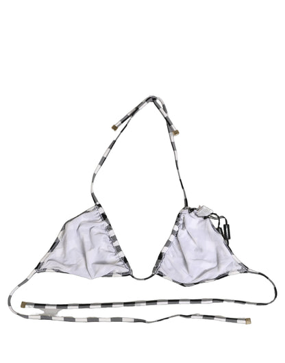 Dolce & Gabbana Schwarz-weißer Bikini-Top mit Neckholder und Karomuster