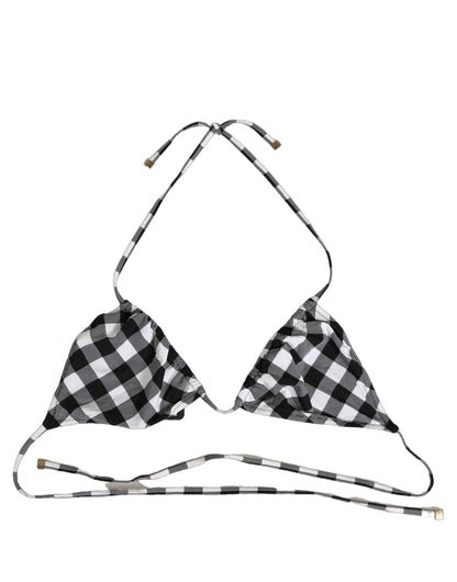 Dolce & Gabbana Schwarz-weißer Bikini-Top mit Neckholder und Karomuster
