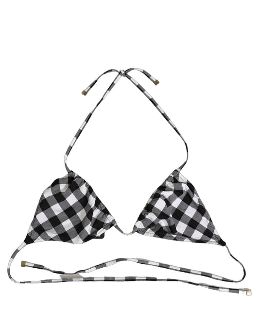 Dolce & Gabbana Schwarz-weißes Gingham Bikini-Oberteil