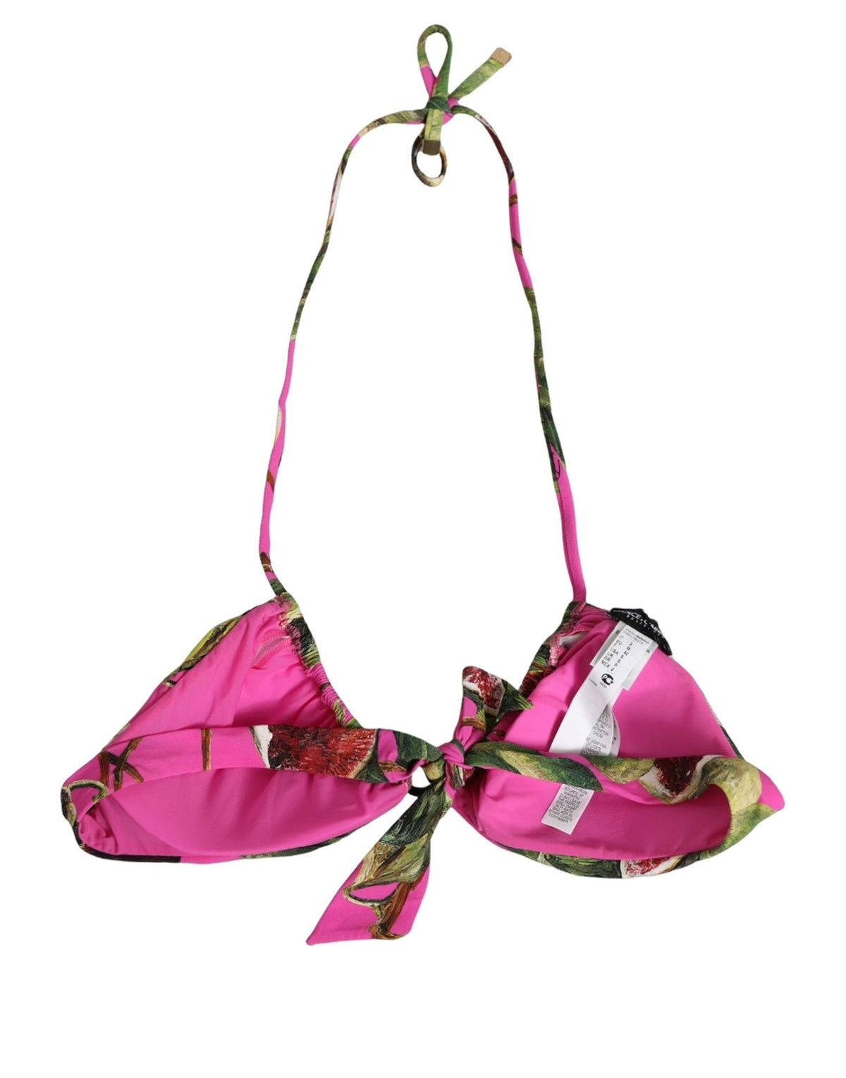Dolce & Gabbana Top bikini triangolo imbottito fucsia con stampa fichi