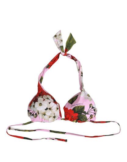 Dolce & Gabbana Pink Floral Print Triangle Bikini-Oberteil