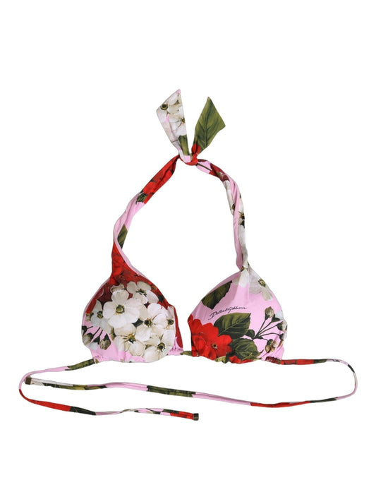 Dolce & Gabbana Top bikini triangolo rosa con stampa floreale