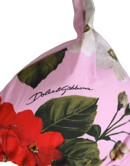 Dolce & Gabbana Top bikini triangolo rosa con stampa floreale