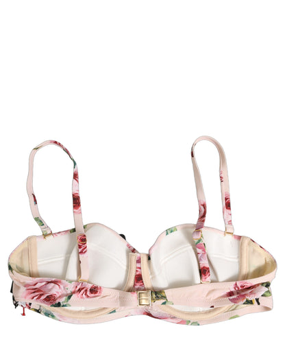 Dolce & Gabbana Hellrosa Bikini-Oberteil mit Rosenprint