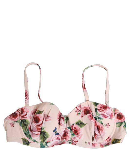 Dolce & Gabbana Top bikini con ferretto rosa chiaro e stampa rose