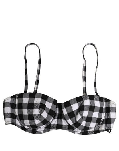 Dolce & Gabbana Schwarz-weißer Vichy-Karo-Bikini-Top für Damen