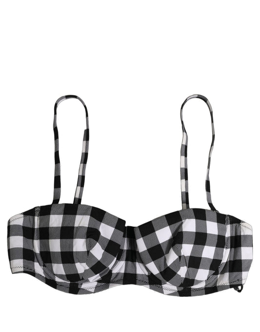 Dolce & Gabbana Top bikini con ferretto a quadretti Vichy bianco e nero