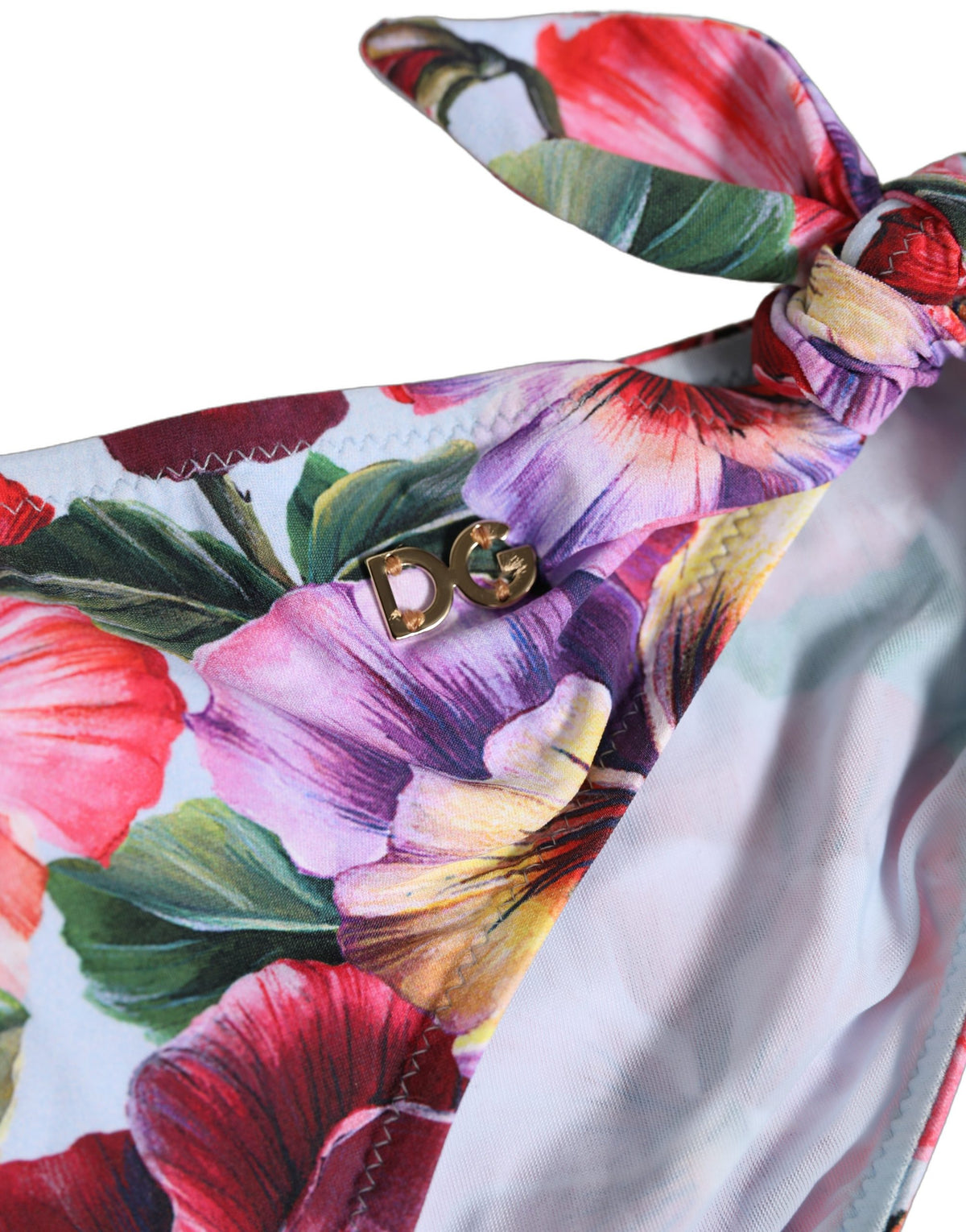 Dolce & Gabbana Weiße Bikinihose mit Blumenprint & Bindebändern