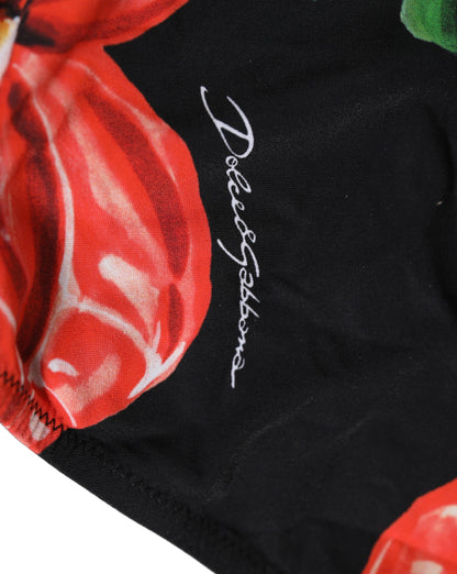 Dolce & Gabbana Schwarzer Bikini-Slip mit Blumenprint aus Nylon