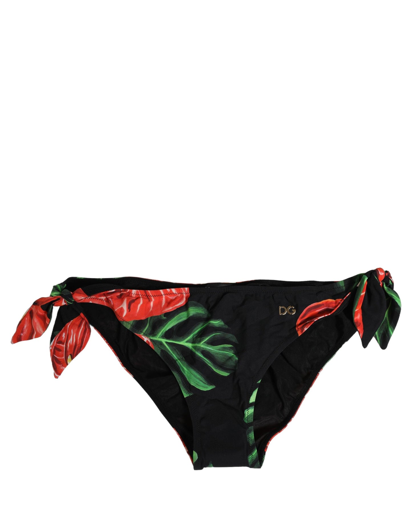 Dolce & Gabbana Schwarzer Bikini-Slip mit Blumenprint aus Nylon